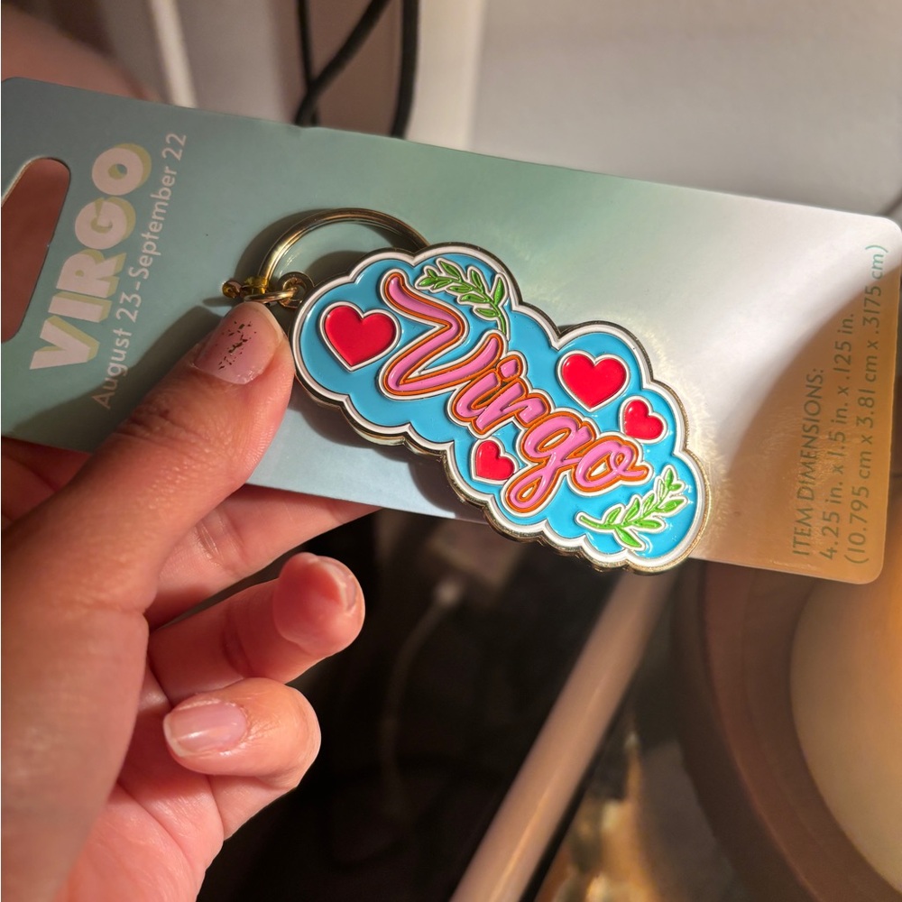 Virgo Keychain with Red Hearts